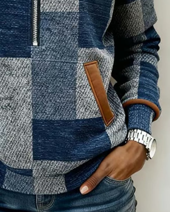 Sweat À Capuche Stylé Colorblock Avec Demi-Zip