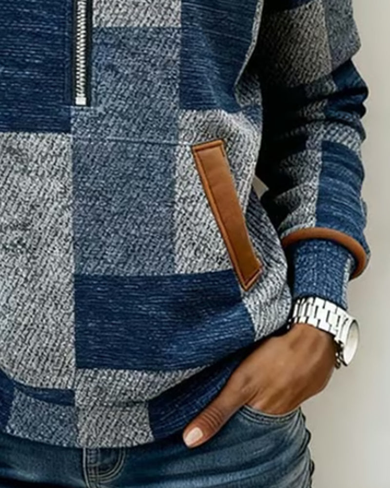 Sweat À Capuche Stylé Colorblock Avec Demi-Zip