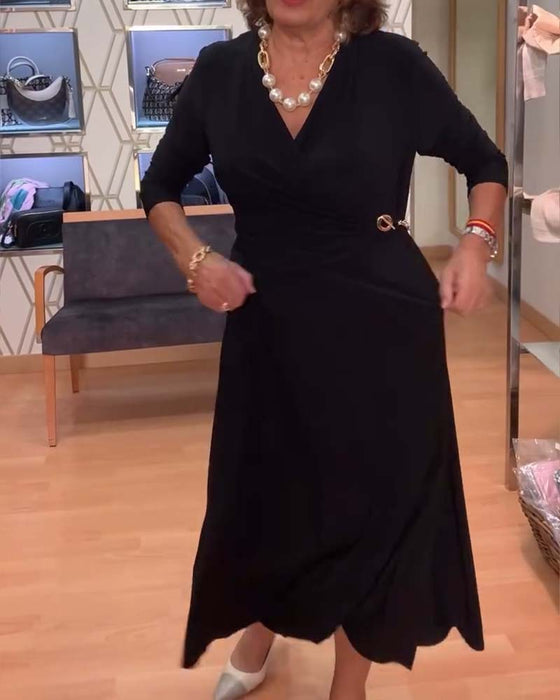 Col V Cintré Fente à la Taille Robe