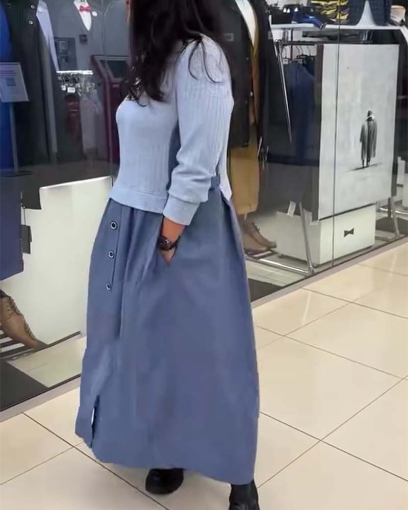 Robe Décontracté À Contraste De Couleurs Col Rond