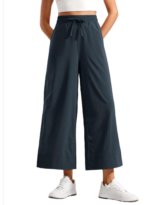 Pantalon Taille Haute Jambe Large Avec Fente Latérale