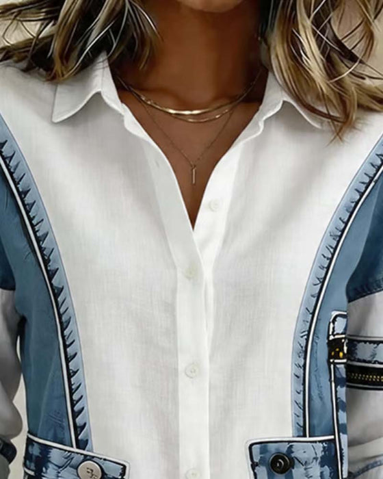Chemise Patchwork Contraste Revers