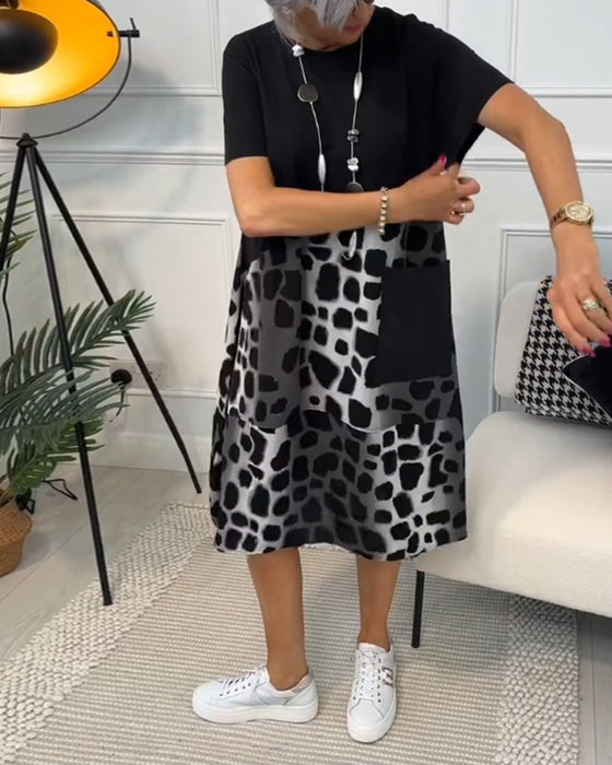 Robe imprimée à manches courtes et col rond