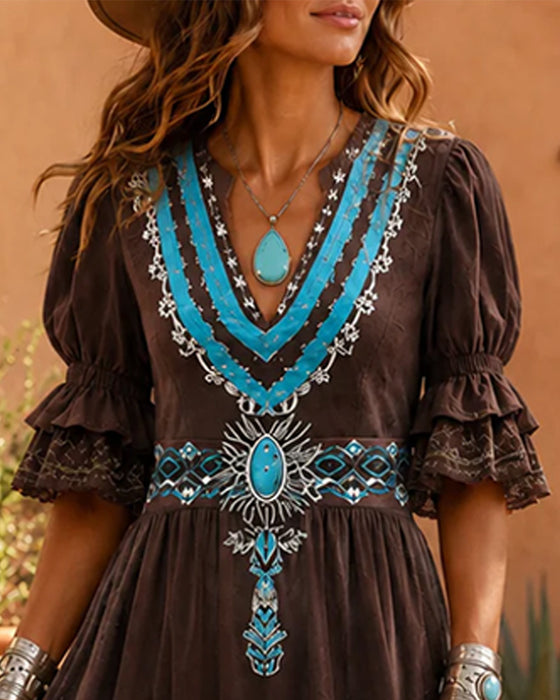 Robe Bohémienne Ethnique Imprimé Maxi