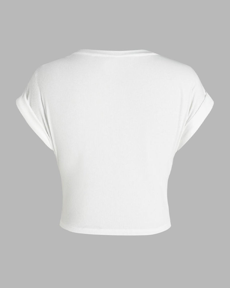 T-Shirt Col En V Détail Nœud Torsadé Manches Courtes