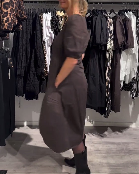 Robe Col V Poche Décontractée