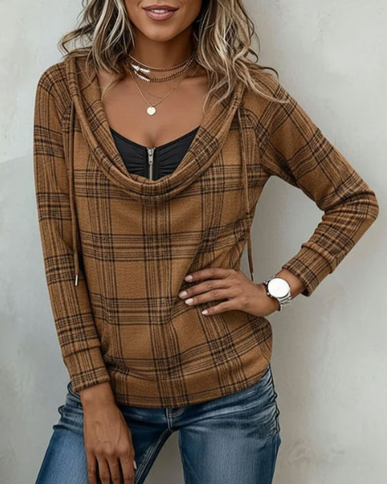 Top Carreau Mock Layered Turtleneck Hoodie