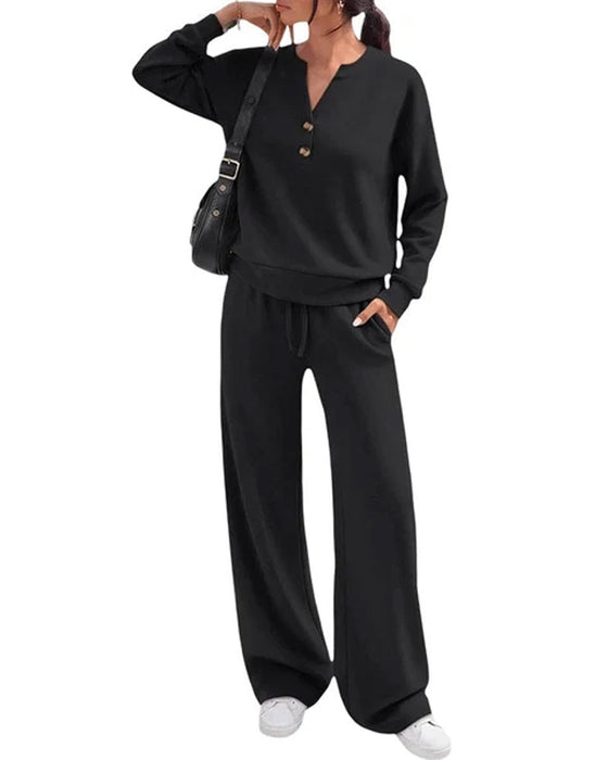 Ensemble Manche Longue Haut Jambe Large Pantalon