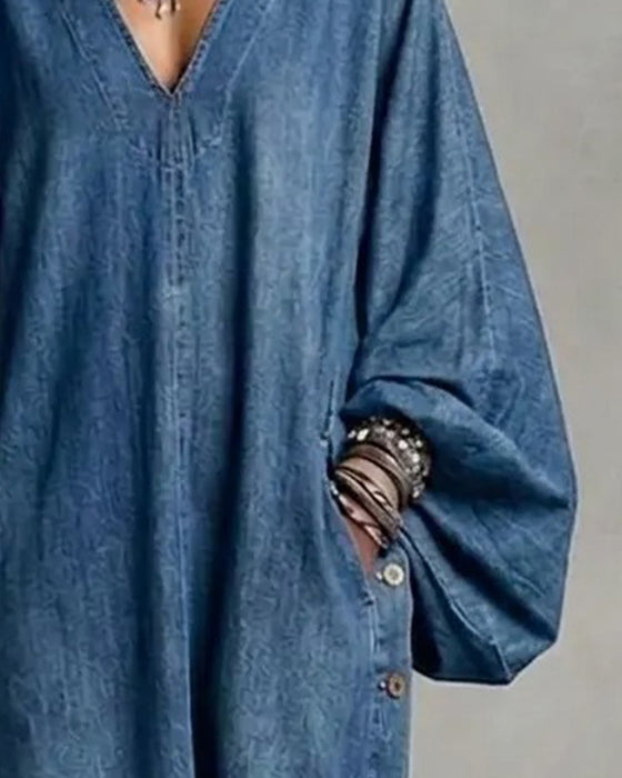 Robe Col V Poche Décontractée