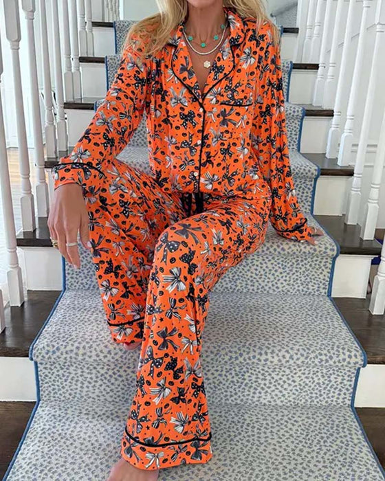 Pyjama Ensemble Col Chemise Imprimé Bouton
