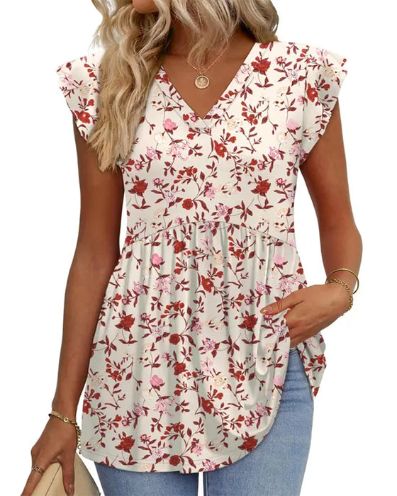 Blouse Aquarelle Florale Col-V Babydoll