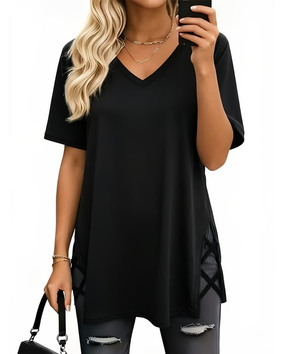 T-Shirt Col En V Uni Simple