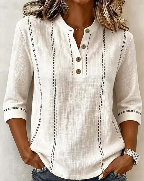 Blouse Manche Coude Demi-Boutonnage Ligne