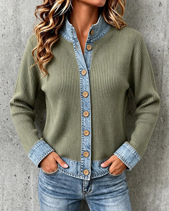 Manteau Décontracté Denim Panneau Tricoté