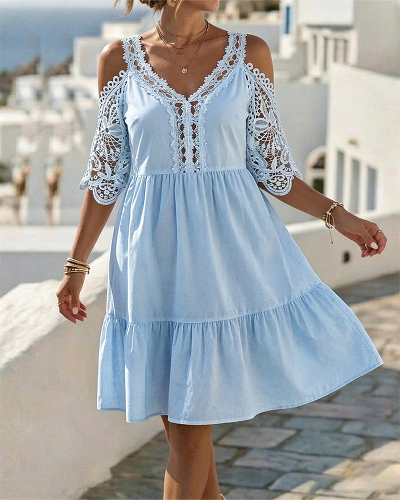 Robes Dentelle Off-Shoulder À Volants Court