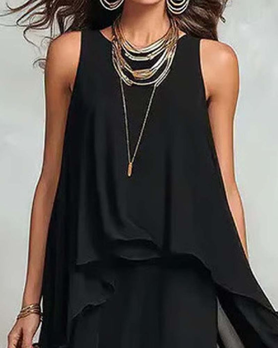 Robe Col Rond Sans Manches Irrégulière
