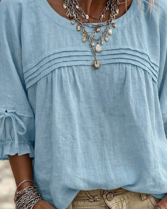 Blouse Manches Ballon Nœud Manches Trois-Quarts
