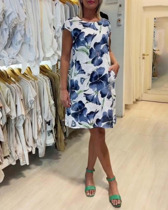 Robe à manches courtes et poche à imprimé floral