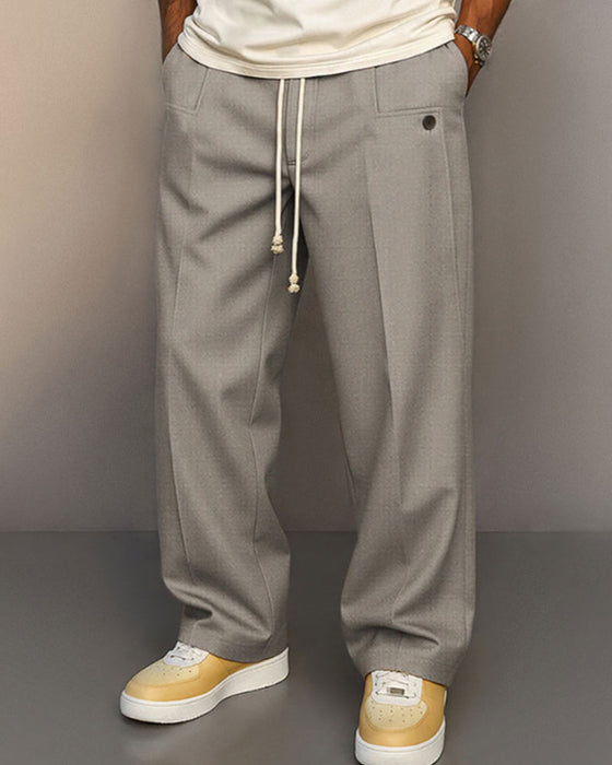 Pantalons Homme Couleur Unie Poche Bouton Cordon