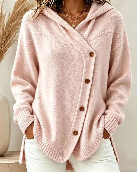 Pullover Boutonné Manches Longues À Capuche