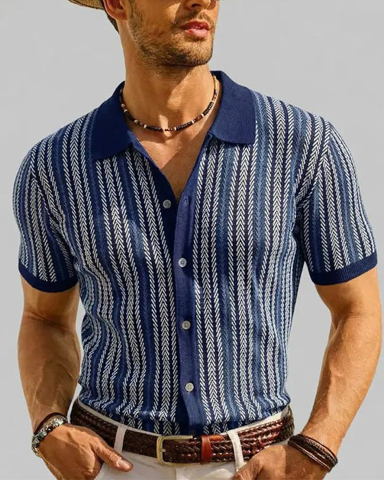 T-Shirt Revers Homme Manches Courtes Bouton