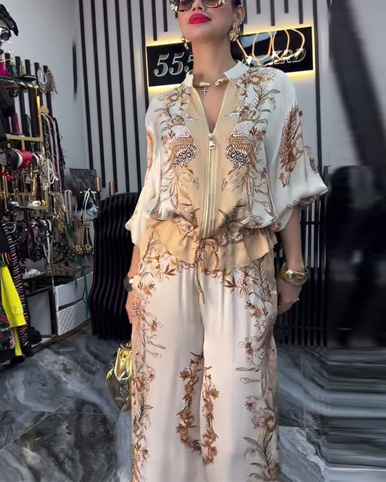 Costume à Pantalon Large Tempérament Col Montant Fermeture Éclair