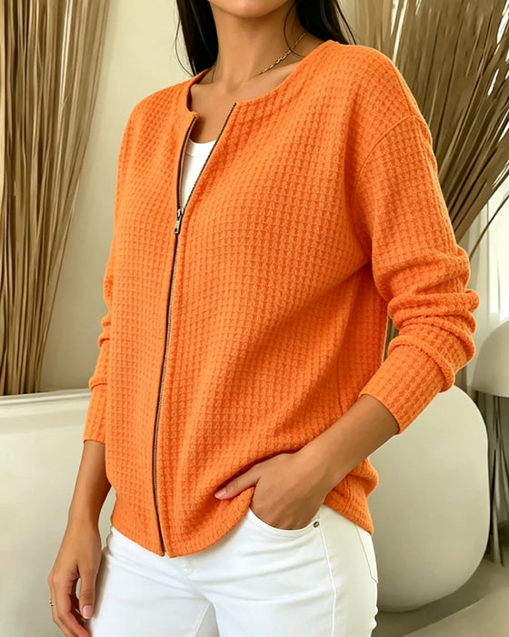 Manteau Gaufré Fermeture Éclair Manches Longues
