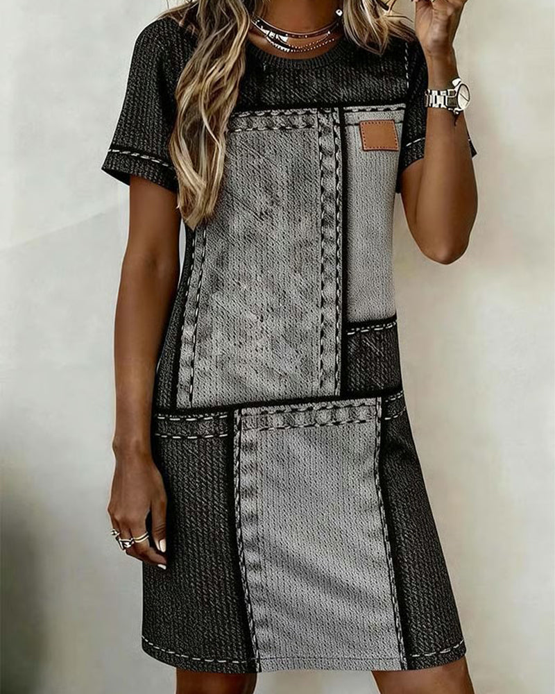 Robe Rétro Manches Courtes Droite