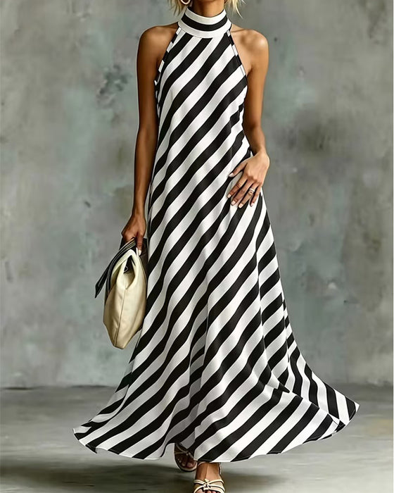Robe Sans Manches Col Mock Rayée