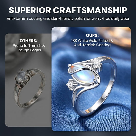 Bague géométrique en pierre de lune ovale