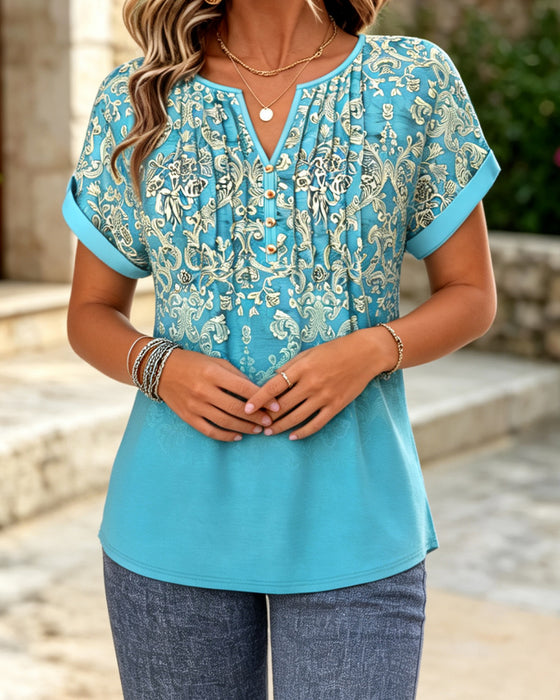 Blouse Dégradé Fleuri Manches Courtes