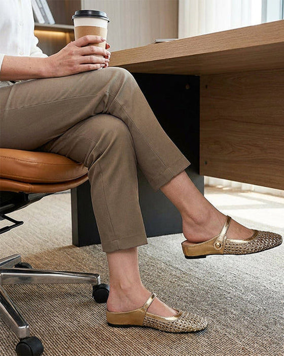 Chaussures Bout Carré Tissé Évidé