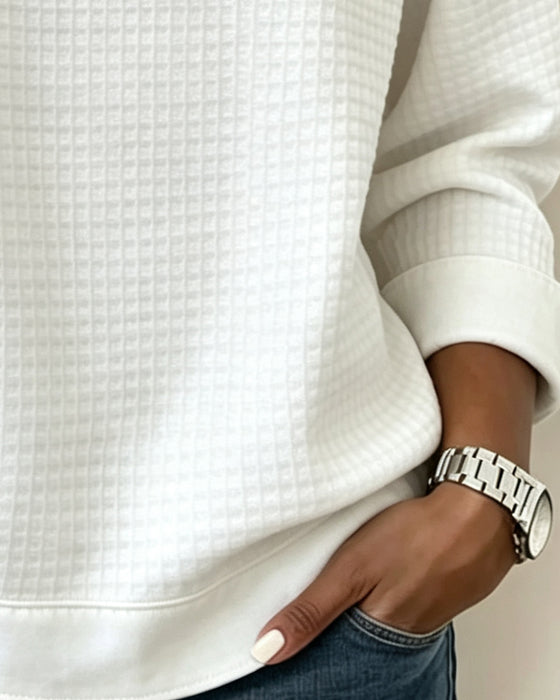 Sweatshirt Tricot Gaufré Henley Demi-Boutonnage