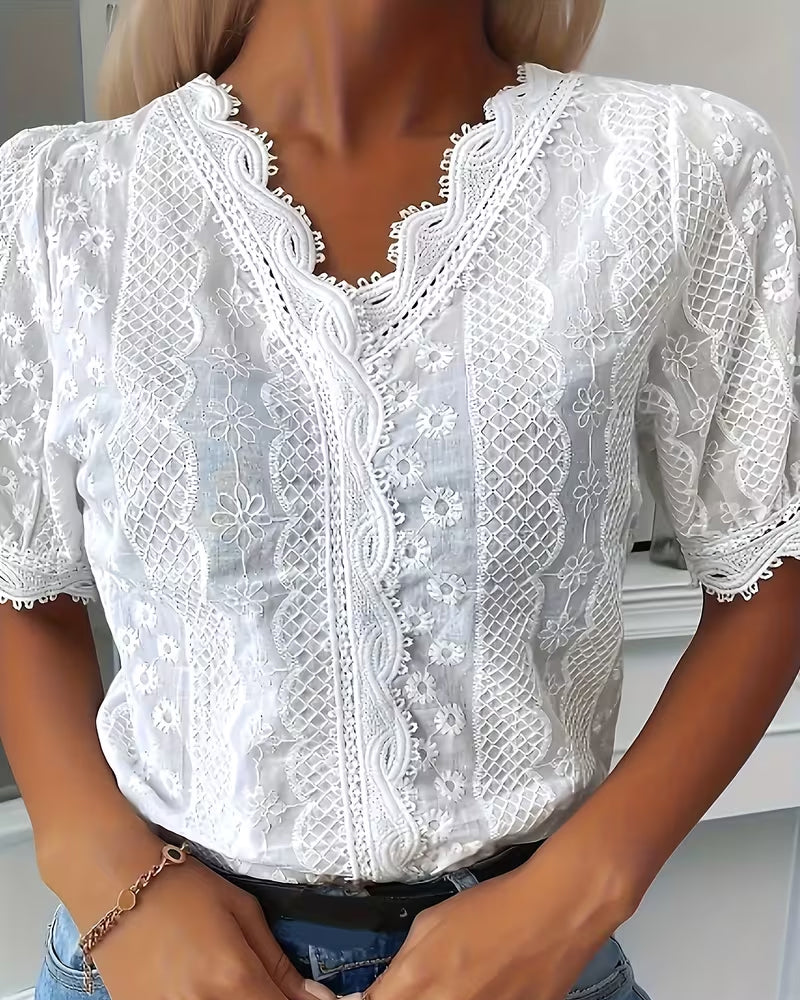 Blouse Col V Dentelle Crochet
