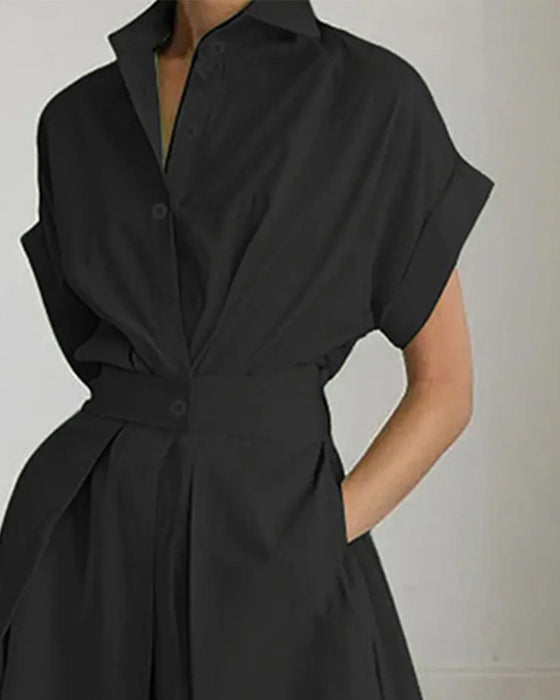 Robe A-Ligne Attache Taille Haute Bouton