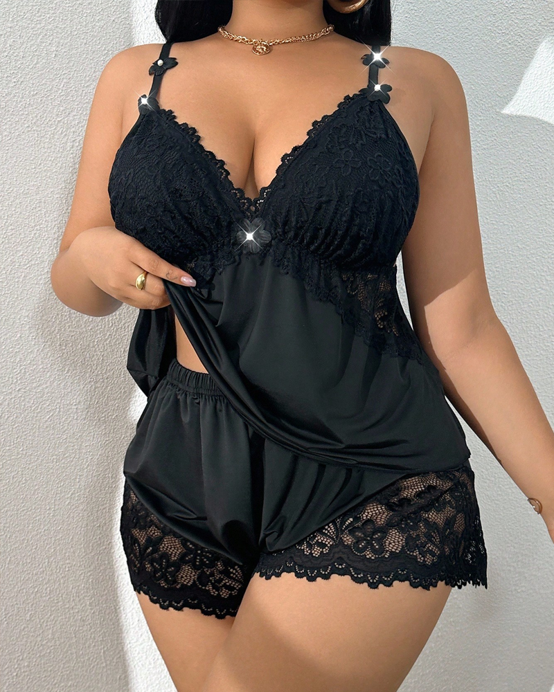 Ensemble Grande Taille Dentelle Débardeur Pyjama