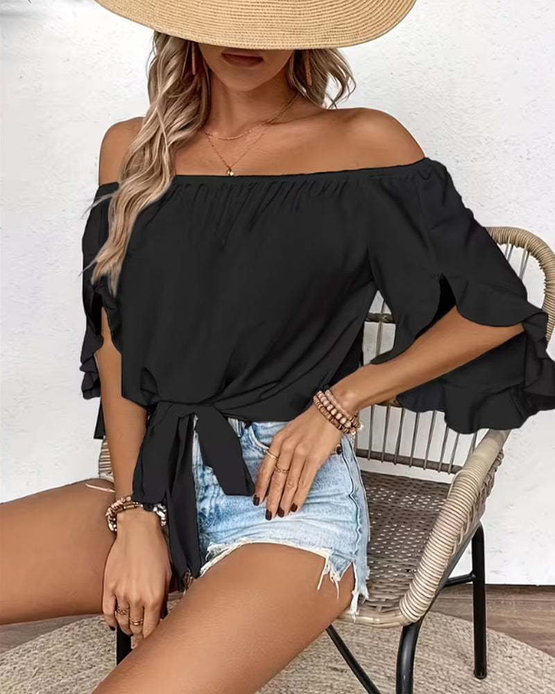 Blouse Off-Shoulder Nœud Manche Évasée