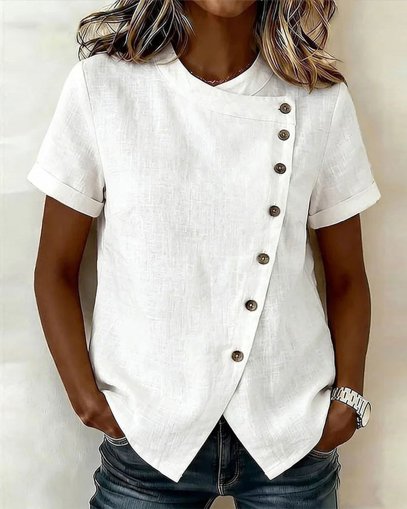 Blouse Asymétrique Bouton Diagonal Créateur