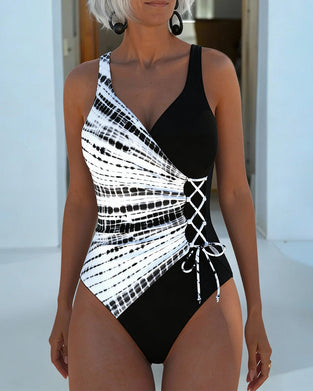 Maillot De Bain Une Pièce Color-Block À Pois
