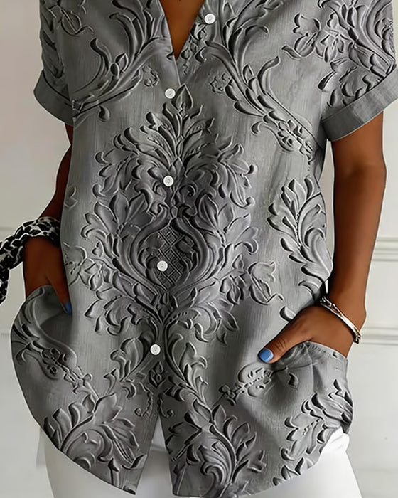 Chemise Revers Gaufrée Manche Courte