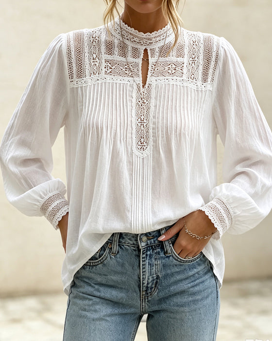 Blouse Manche Lanterne Unie Décontractée