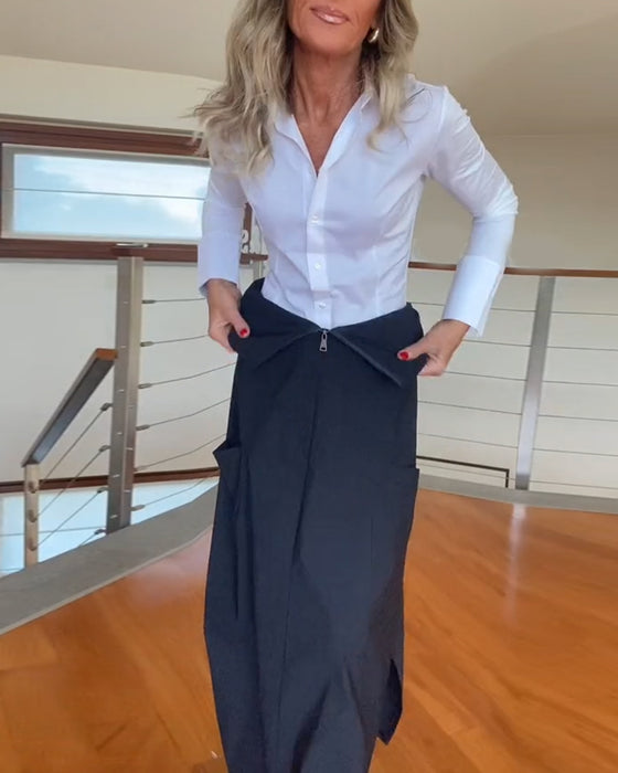 Jupe à poches zippées de couleur unie à la mode