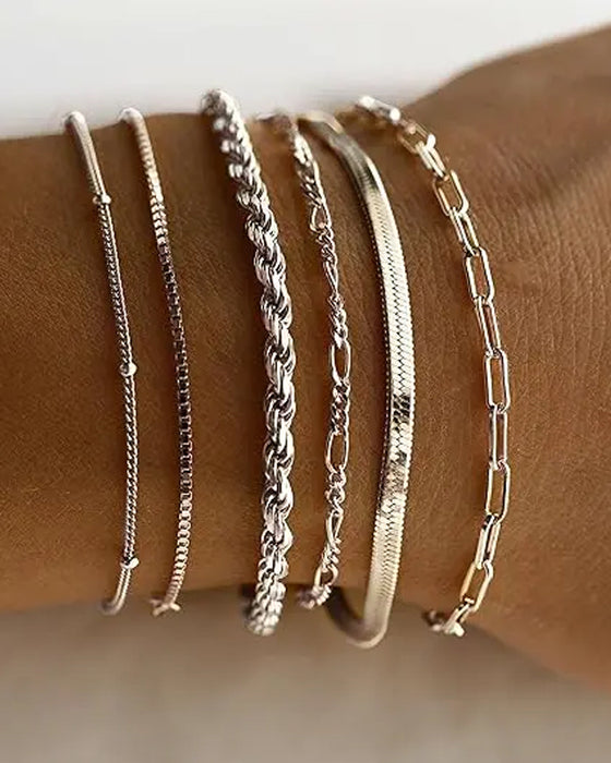 Ensemble De Bracelets Maillons Cubains Fins Et Superposables
