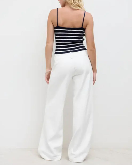 Pantalon Trois-Boutons Taille Haute Jambe Large