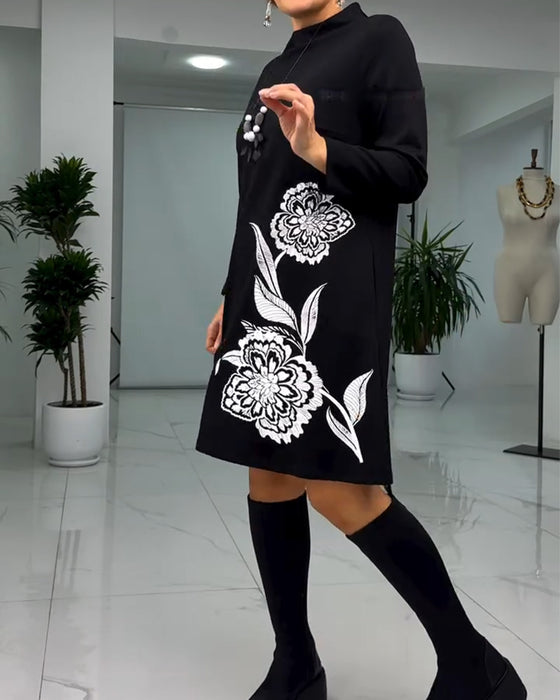 Robe Pull À Manches Longues Imprimé Floral