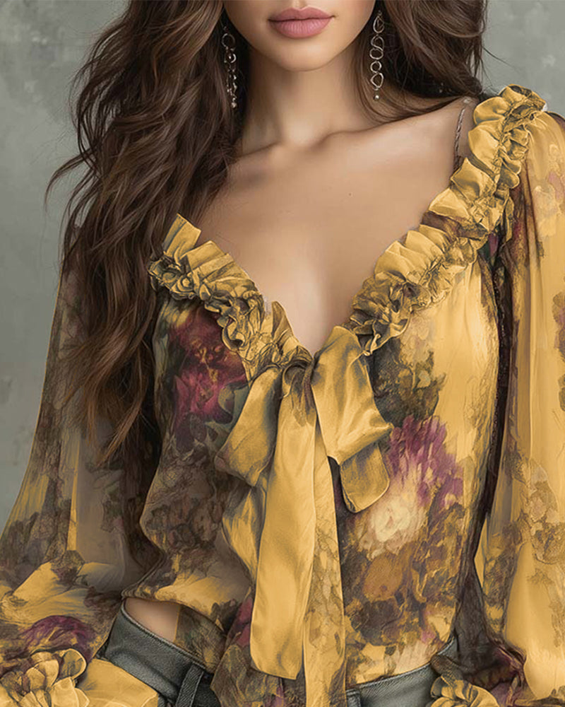 Blouse Imprimé Lotus Élégant