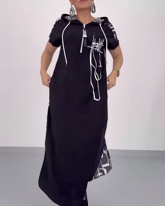 Robe Fermeture Éclair Mi-longue Lâche Contrastée