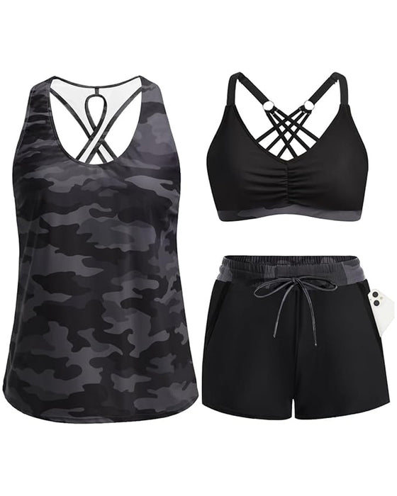 Couverture Et Bikini Crisscross Haut Sans Manches + Cordon Imprimé Pantalon Pour