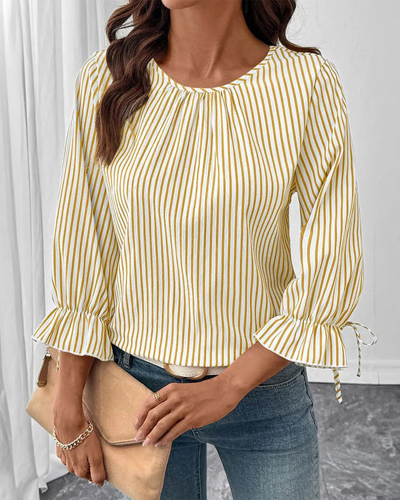 Blouse Rayée Col Rond Manche Bouffante