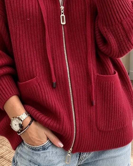 Cardigan Cordon Fermeture Éclair Poche Pull